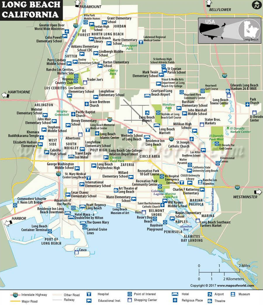 Long Beach Ville californie carte